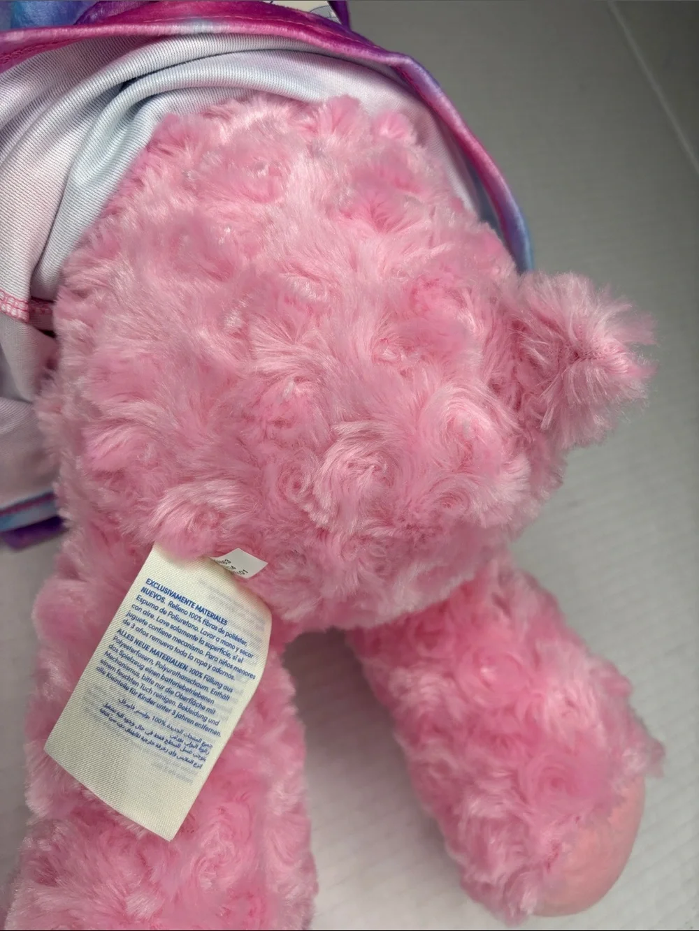 Build-A-Bear Pink heart nose  Bear in Rainbow Unicorn robe. New